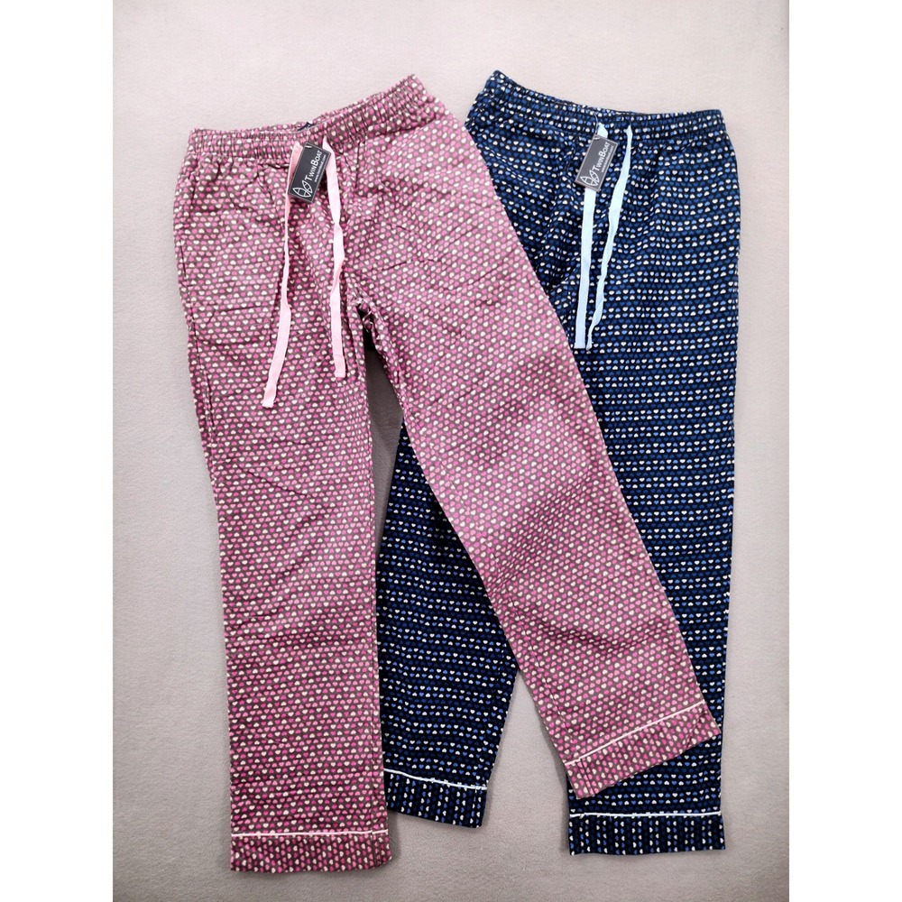 Twin Boat Pajama Pants 2 Pack Small NWT Cotton‎ Flannel Heart Print Blue Pink